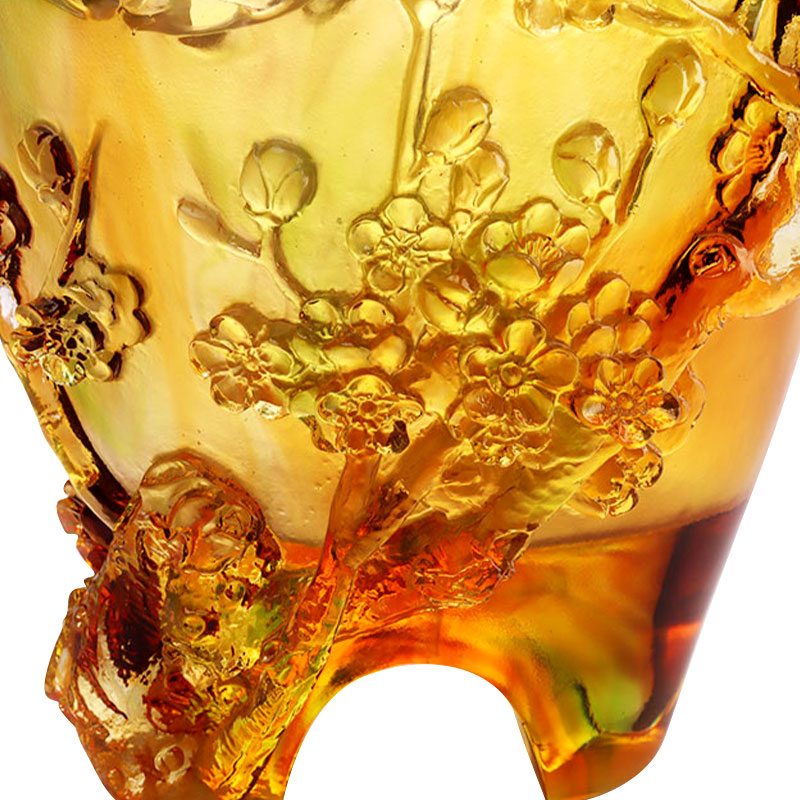 Ev Dekorasyonu Erik Çiçeği Oymalı Tasarım Amber Cam Vazo