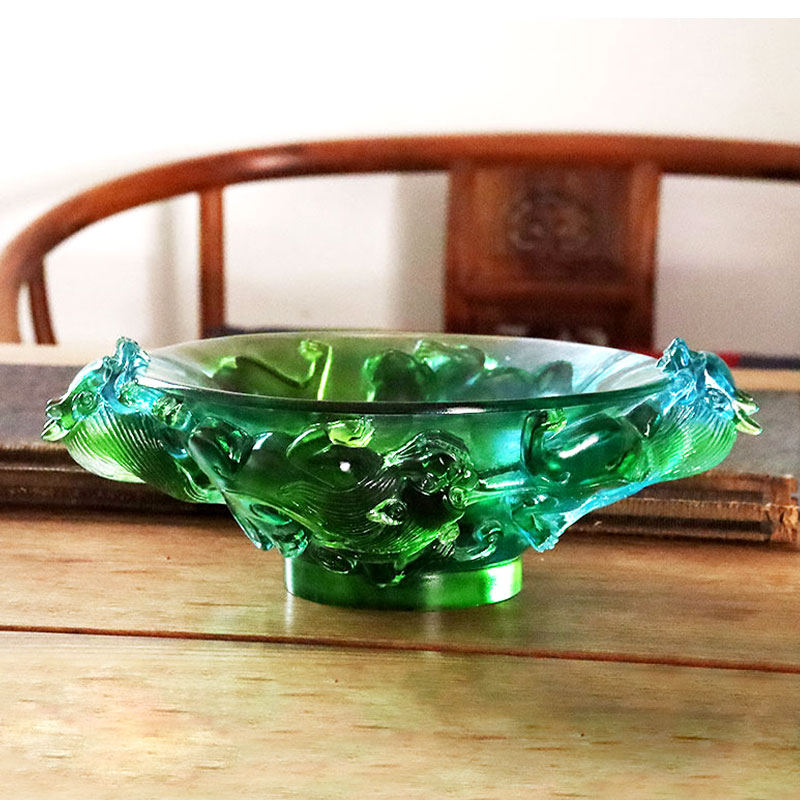 Şeffaf yeşil cam meyve tabağı