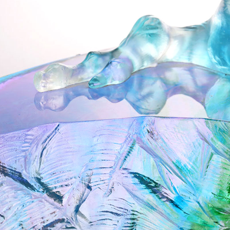 Kuş süslemeli kristal cam meyve kasesi