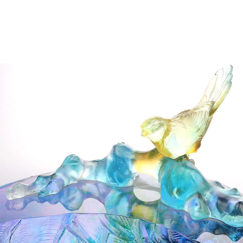 Kuş süslemeli kristal cam meyve kasesi