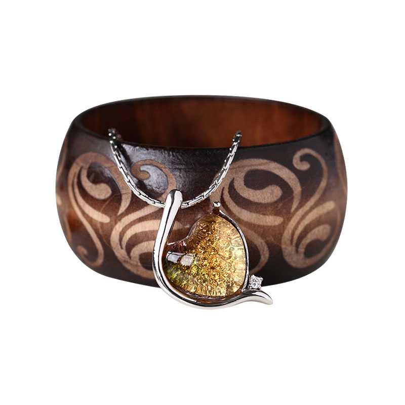 Cam kolye ile işlemeli zarif gümüş rengi bileklik