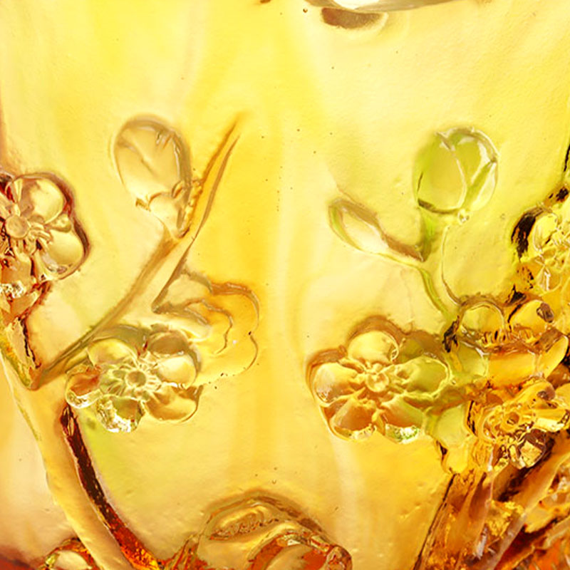 Ev Dekorasyonu Erik Çiçeği Oymalı Tasarım Amber Cam Vazo