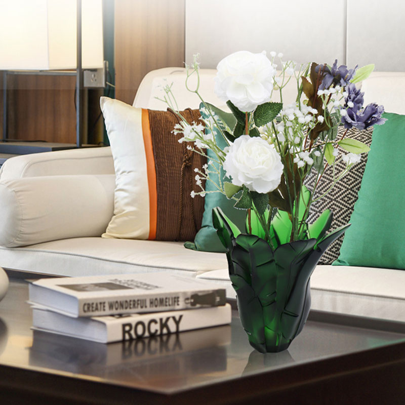 Ev Dekorasyonu Yeşil Muz Yaprağı Cam Vazo