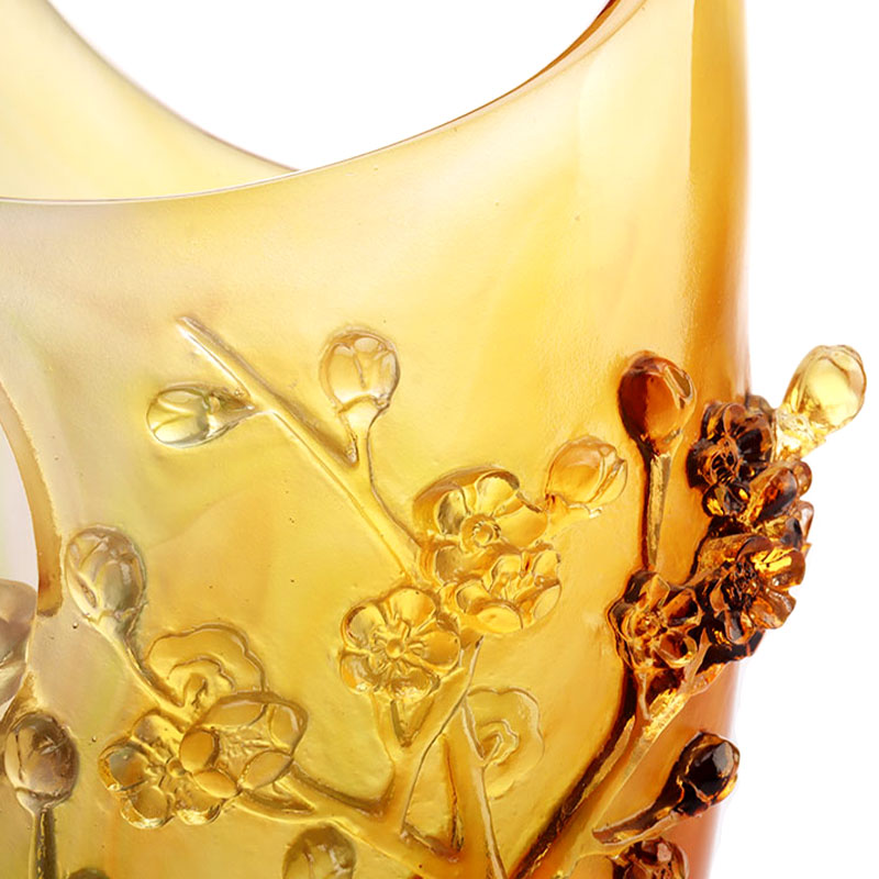 Ev Dekorasyonu Erik Çiçeği Oymalı Tasarım Amber Cam Vazo