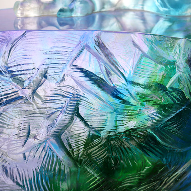 Kuş süslemeli kristal cam meyve kasesi