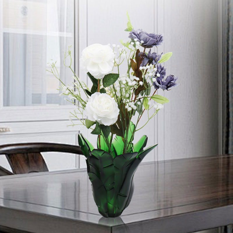 Ev Dekorasyonu Yeşil Muz Yaprağı Cam Vazo