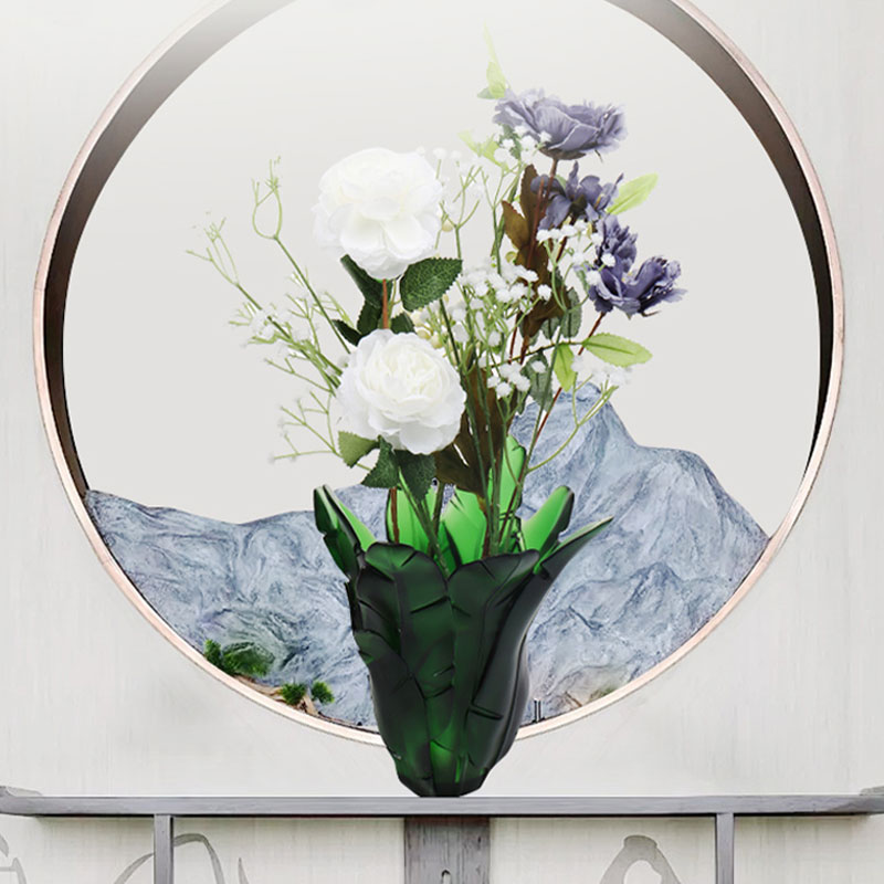 Ev Dekorasyonu Yeşil Muz Yaprağı Cam Vazo