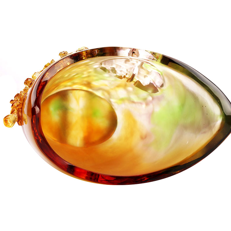 Ev Dekorasyonu Erik Çiçeği Oymalı Tasarım Amber Cam Vazo