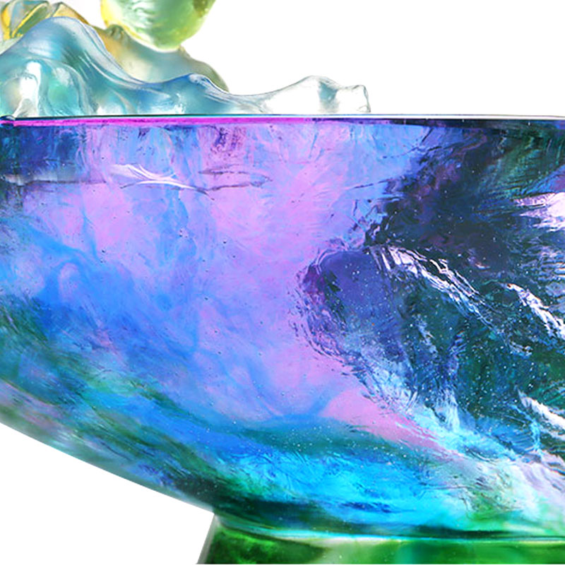 Kuş süslemeli kristal cam meyve kasesi