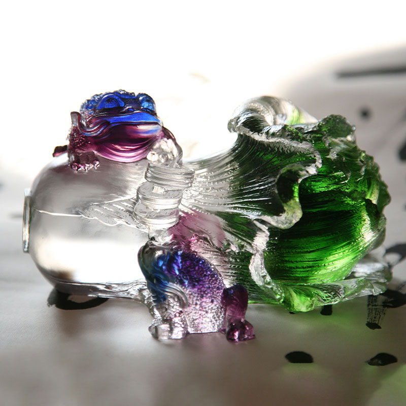 Kristal Cam Altın Kurbağa Heykel Süsleri